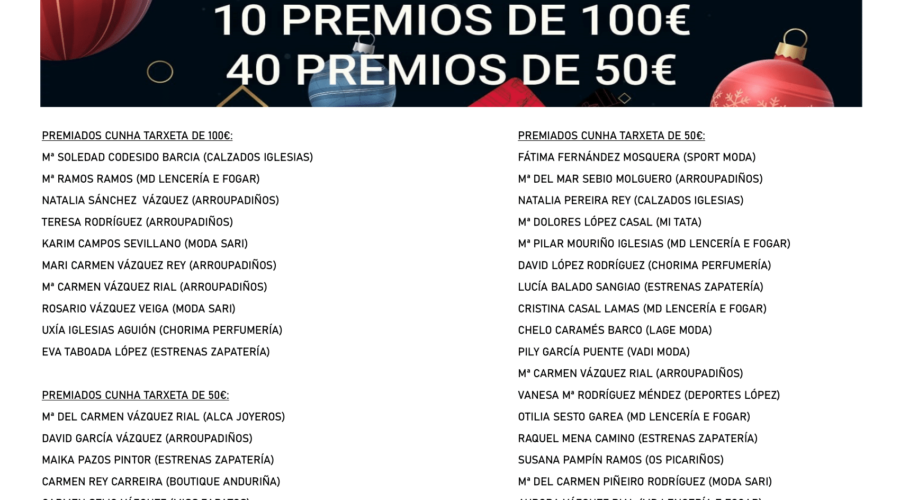 PREMIADOS POLO SORTEO «ARZÚA, O TEU MELLOR AGASALLO DE NADAL»